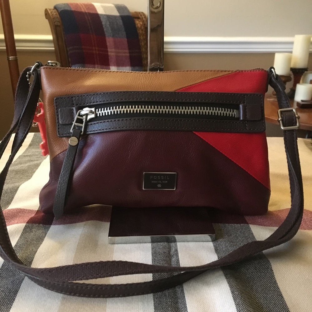 ❤️Fossil❤️Leather Patch Stitch Crossbody Bag